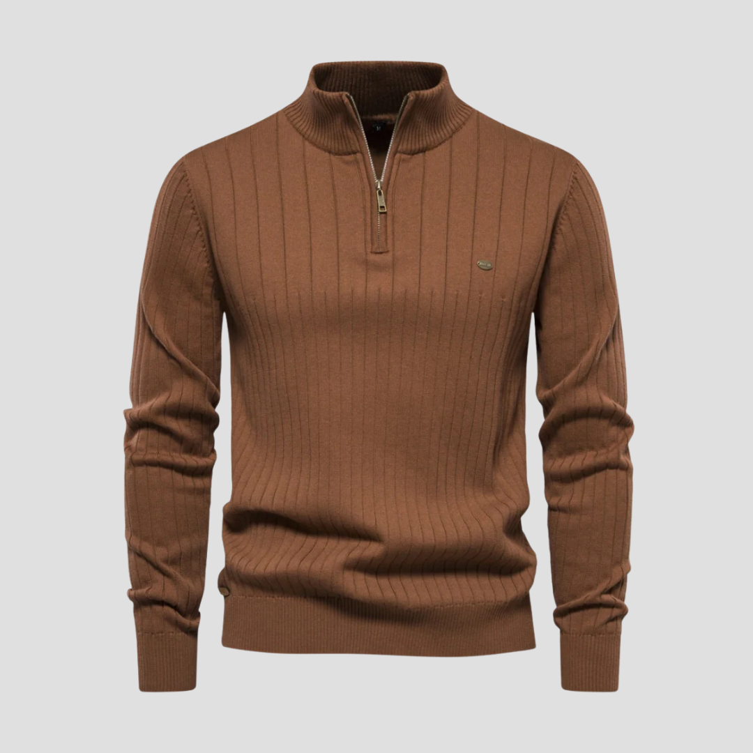 Pull en maille côtelée à col zippé pour homme