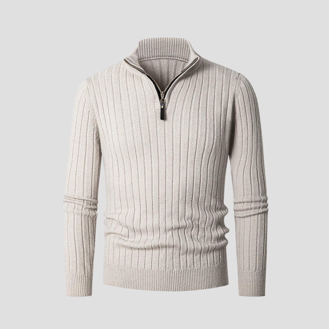 Pull en maille côtelée verticale à quart de zip pour homme