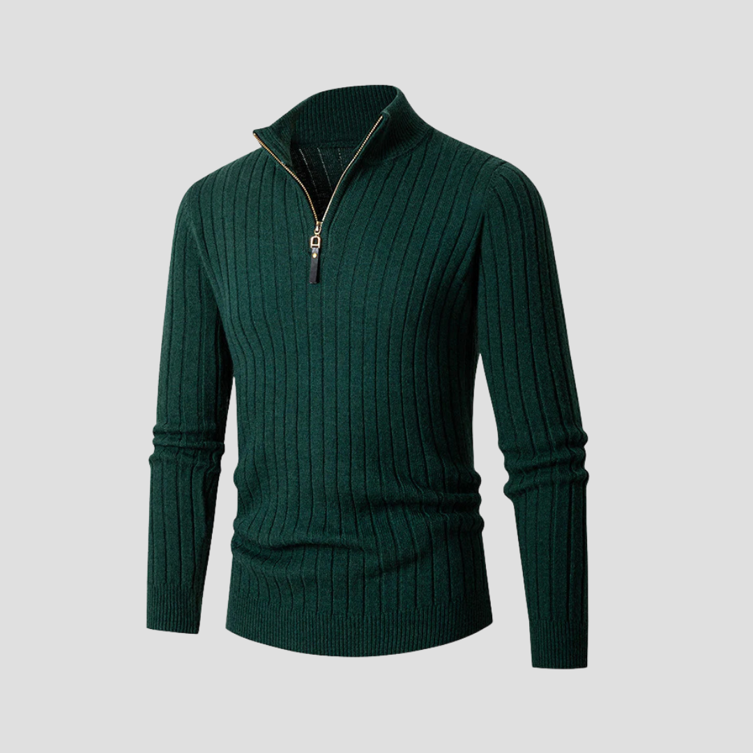 Pull en maille côtelée verticale à quart de zip pour homme