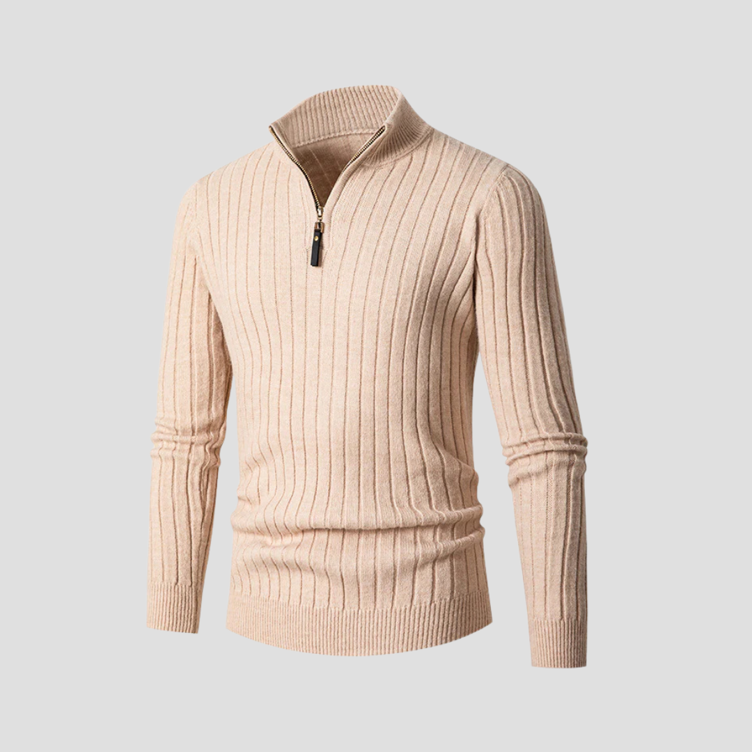 Pull en maille côtelée verticale à quart de zip pour homme