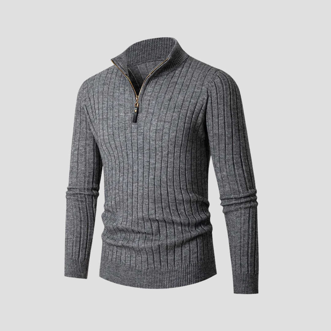 Pull en maille côtelée verticale à quart de zip pour homme