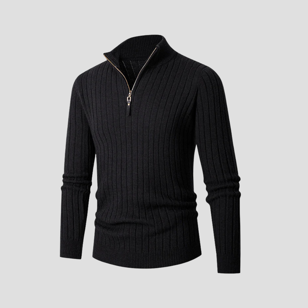 Pull en maille côtelée verticale à quart de zip pour homme