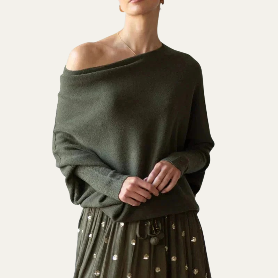 Pull en maille décontractée à épaules dénudées pour femme