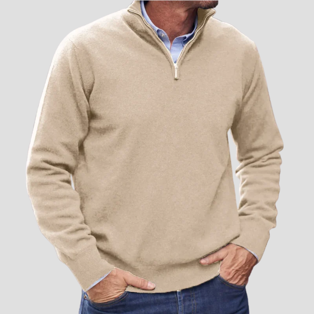 Pull en maille fine à col zippé pour homme