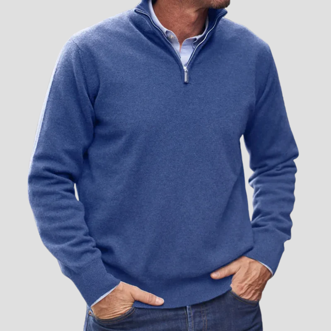 Pull en maille fine à col zippé pour homme