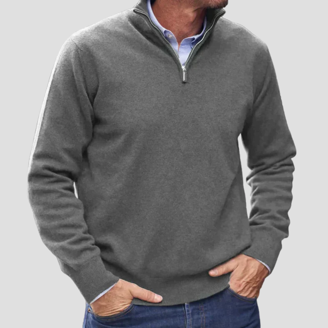Pull en maille fine à col zippé pour homme