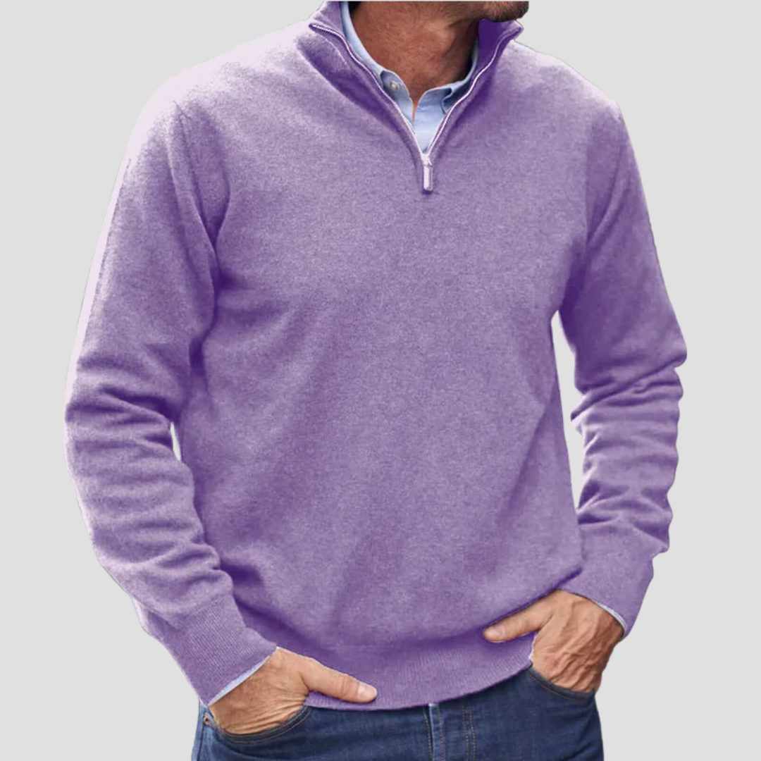 Pull en maille fine à col zippé pour homme