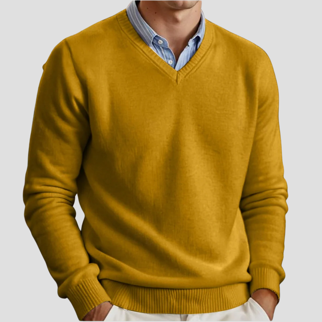 Pull en maille fine classique à col en V pour homme