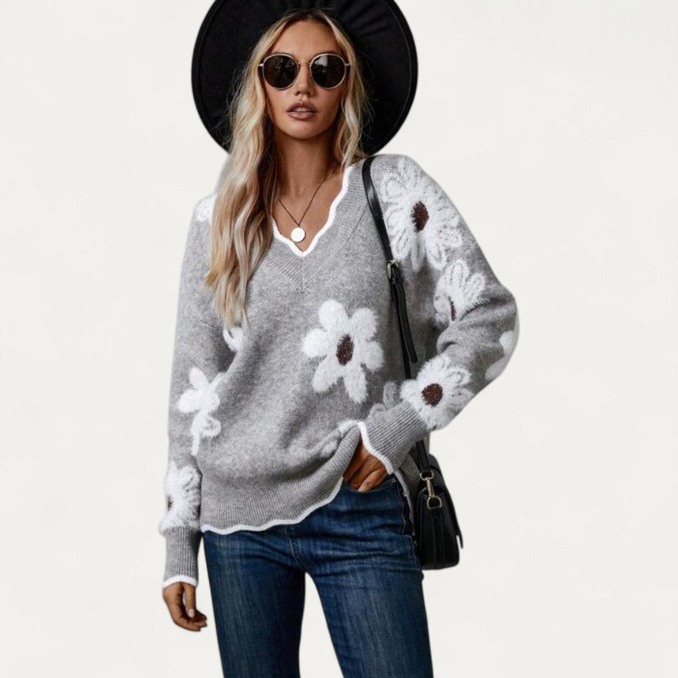 Pull en maille fleurie oversize pour femme
