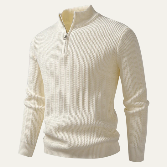 Pull en maille gaufrée à col zippé pour homme