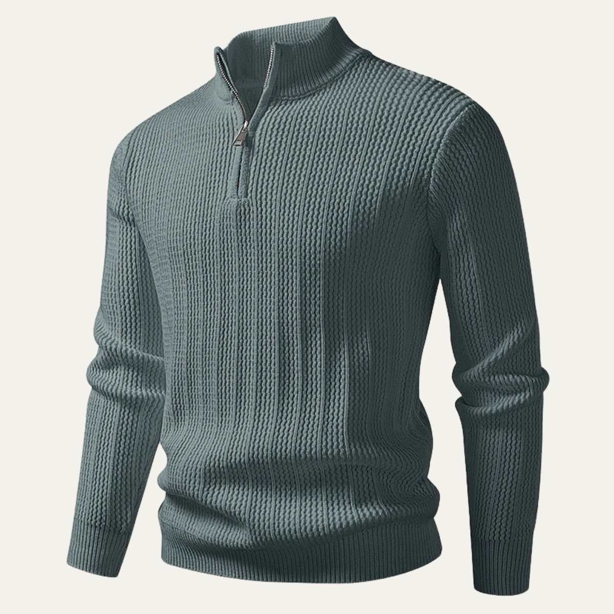 Pull en maille gaufrée à col zippé pour homme