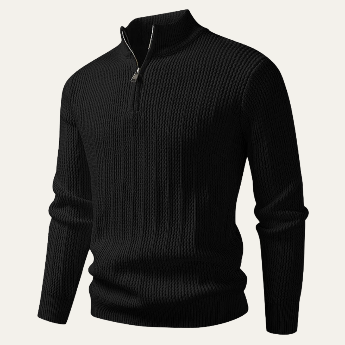 Pull en maille gaufrée à col zippé pour homme