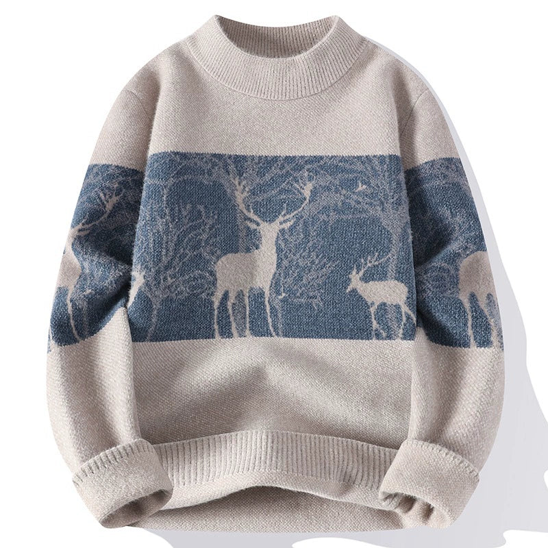 Pull en maille jacquard à motif cerf pour homme