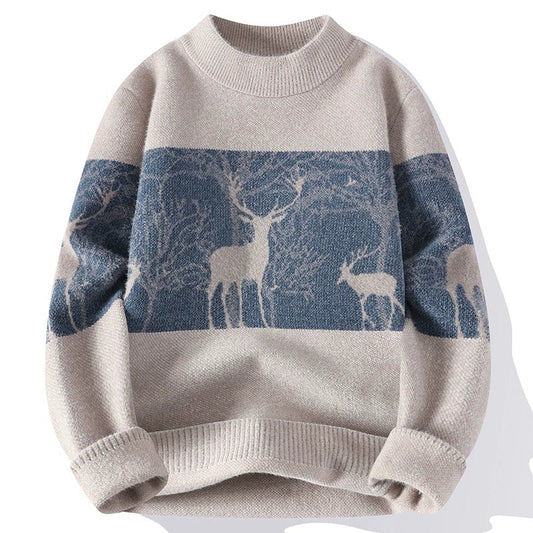 Pull en maille jacquard à motif cerf pour homme