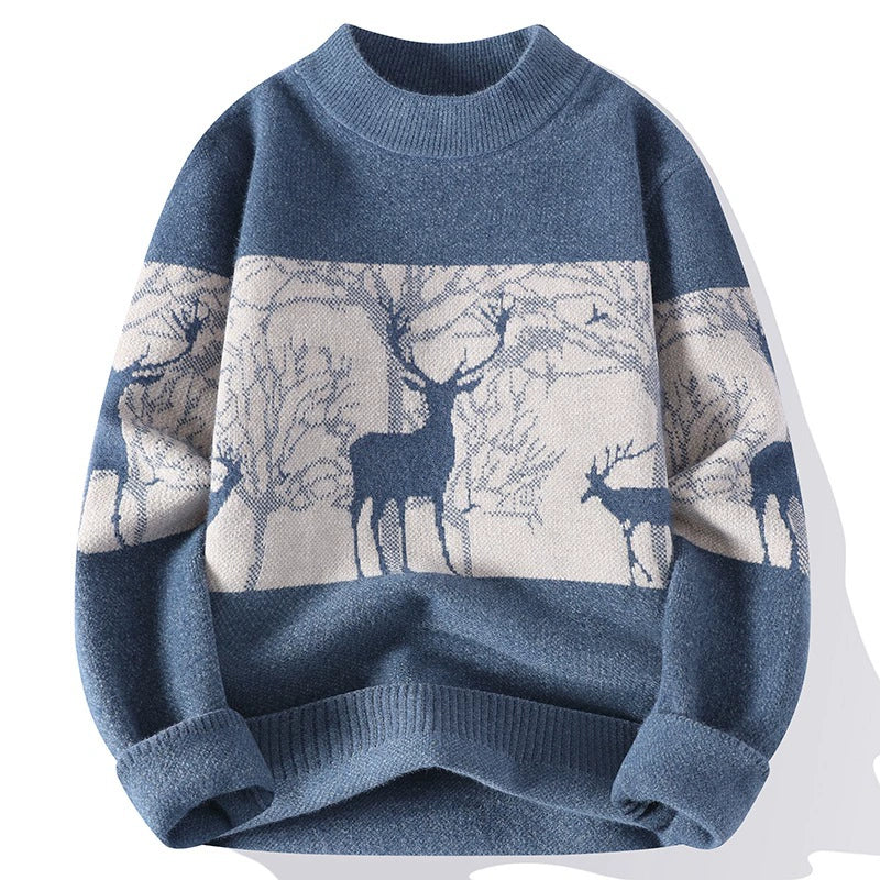 Pull en maille jacquard à motif cerf pour homme