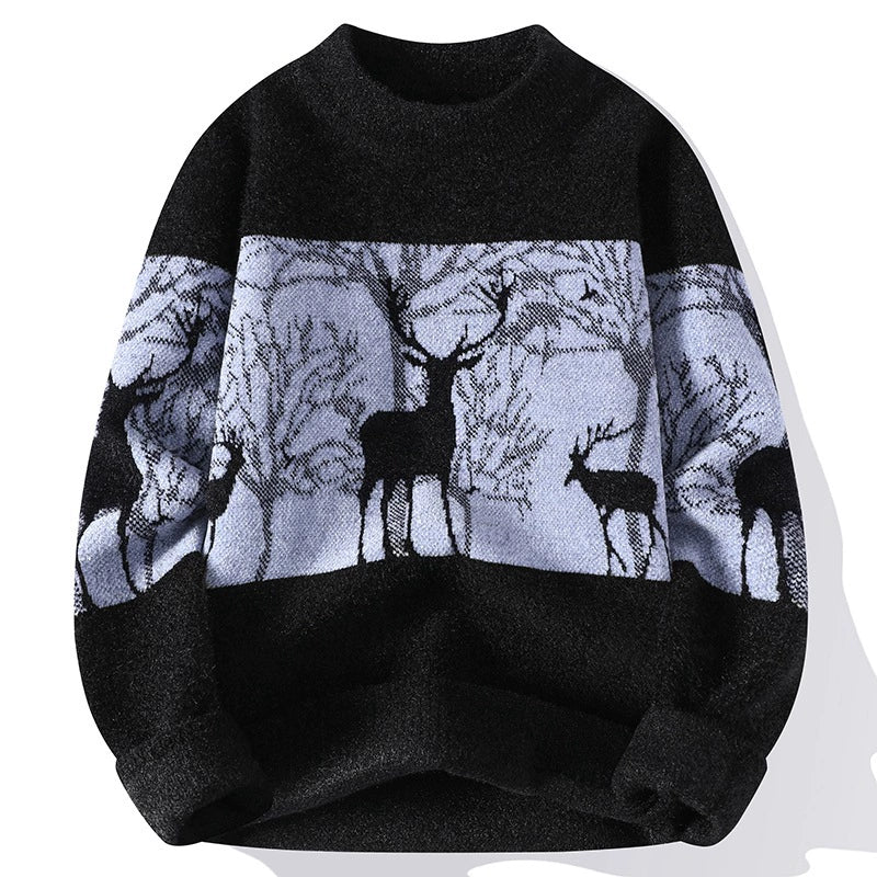 Pull en maille jacquard à motif cerf pour homme