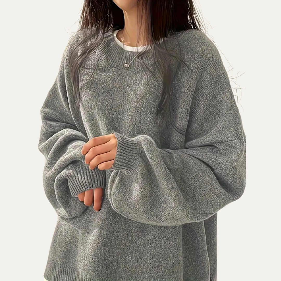 Pull en maille texturée décontractée à col rond pour femme