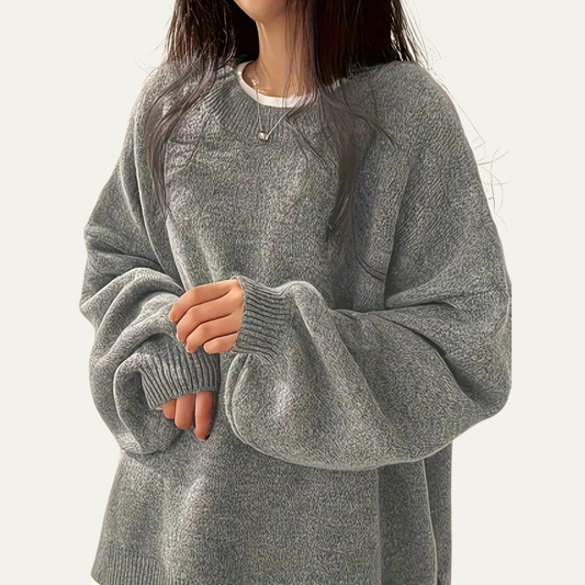 Pull en maille texturée décontractée à col rond pour femme