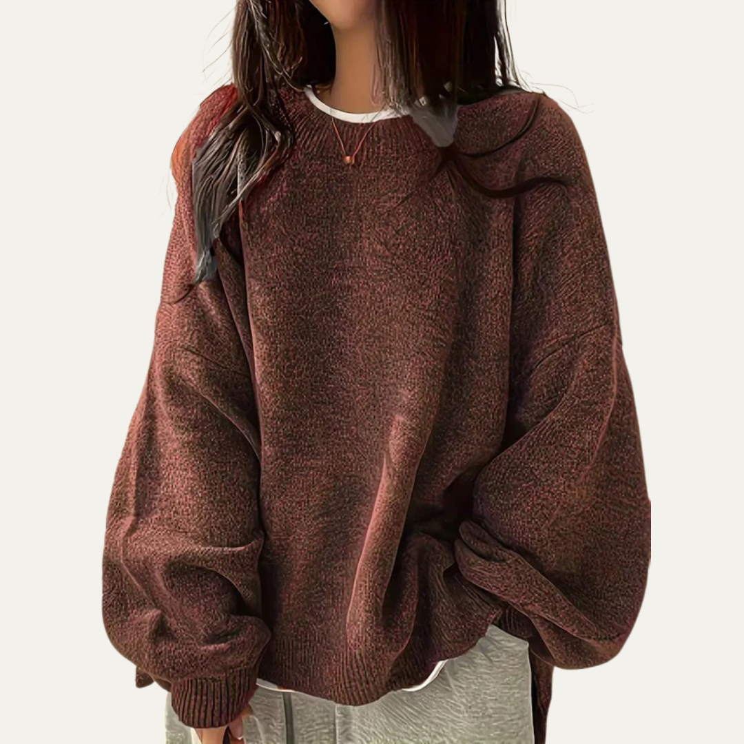 Pull en maille texturée décontractée à col rond pour femme