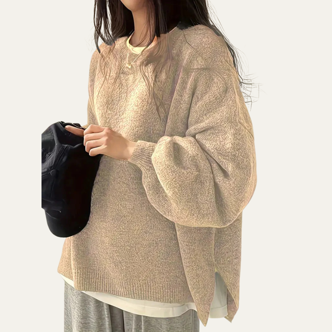 Pull en maille texturée décontractée à col rond pour femme