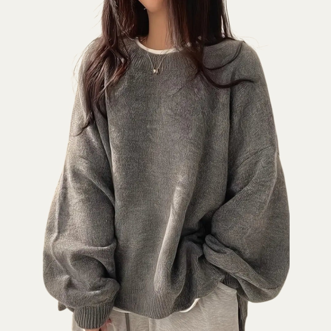 Pull en maille texturée décontractée à col rond pour femme
