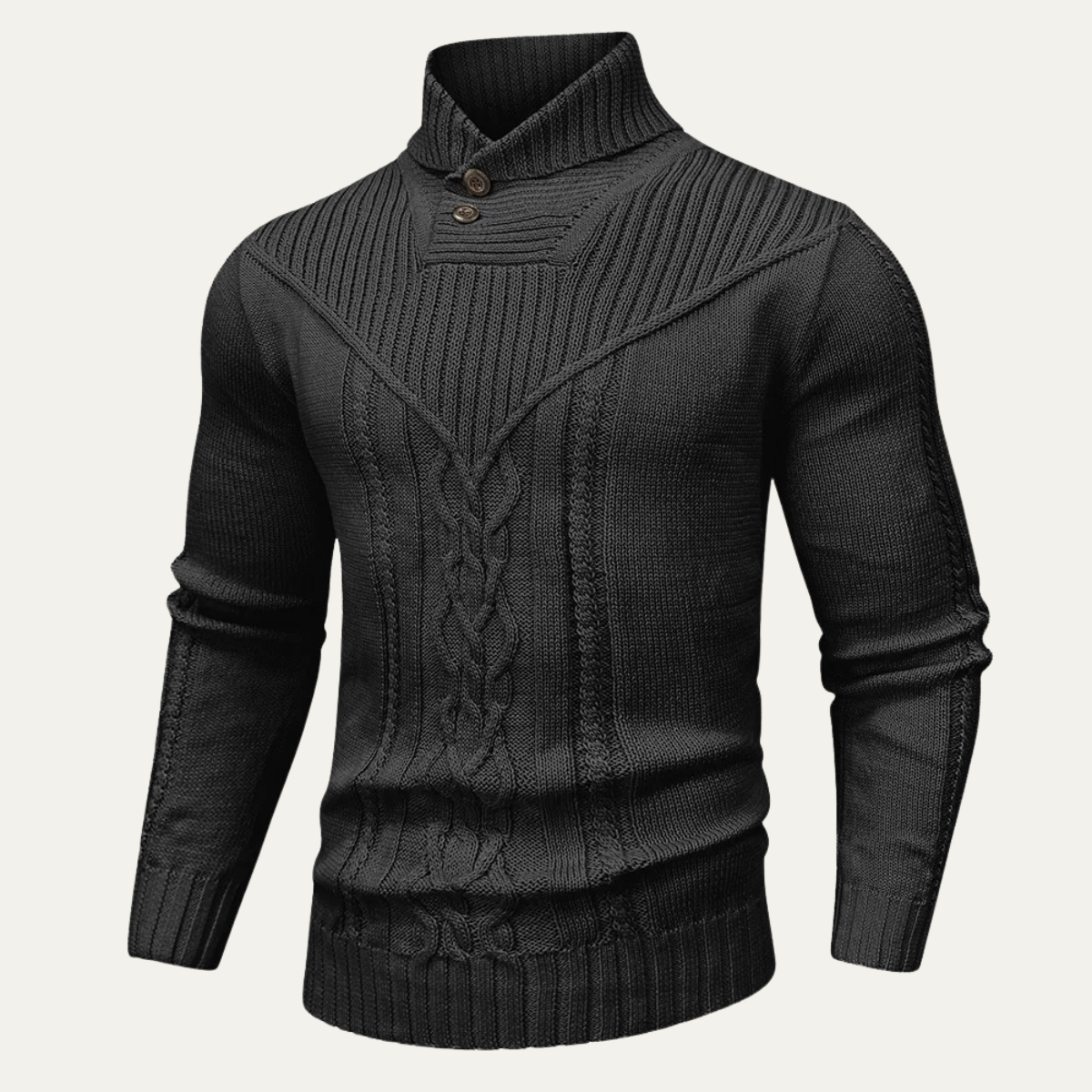 Pull en maille torsadée à col châle pour homme