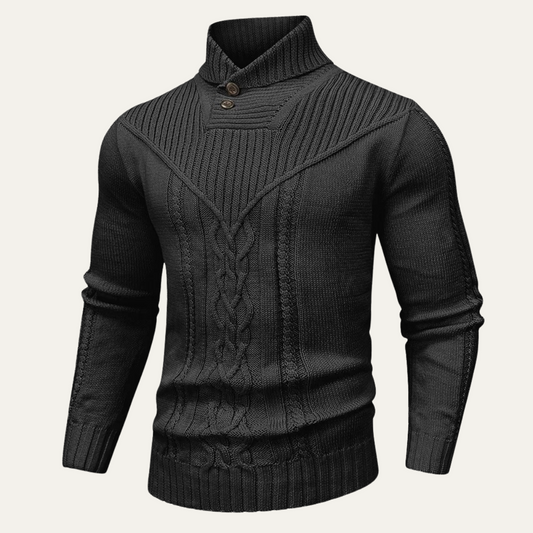 Pull en maille torsadée à col châle pour homme
