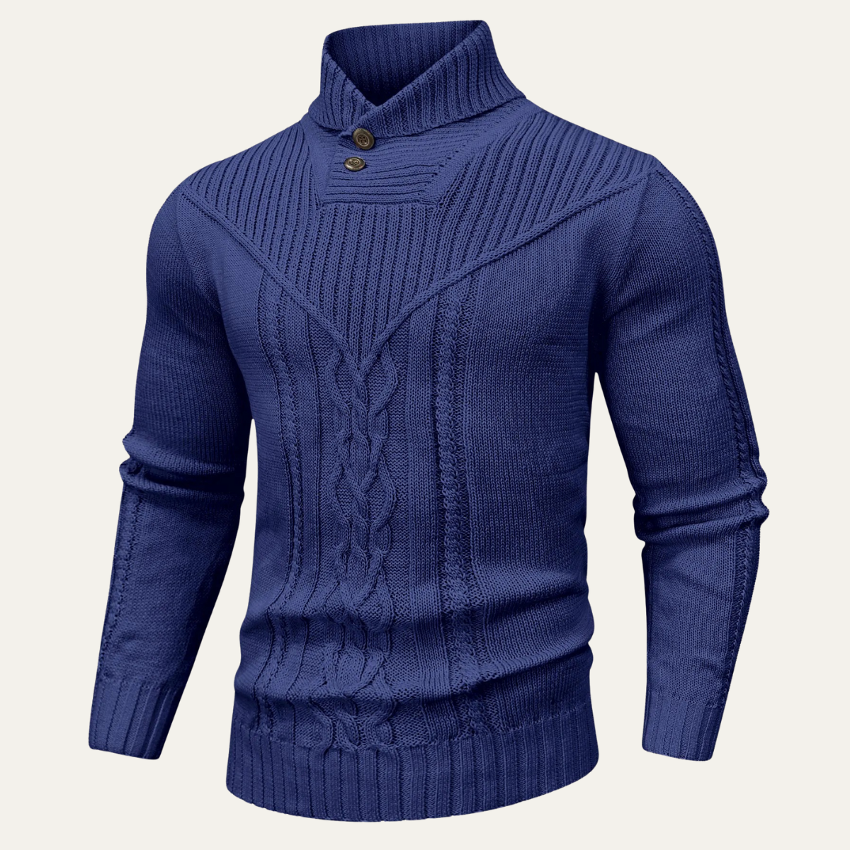Pull en maille torsadée à col châle pour homme