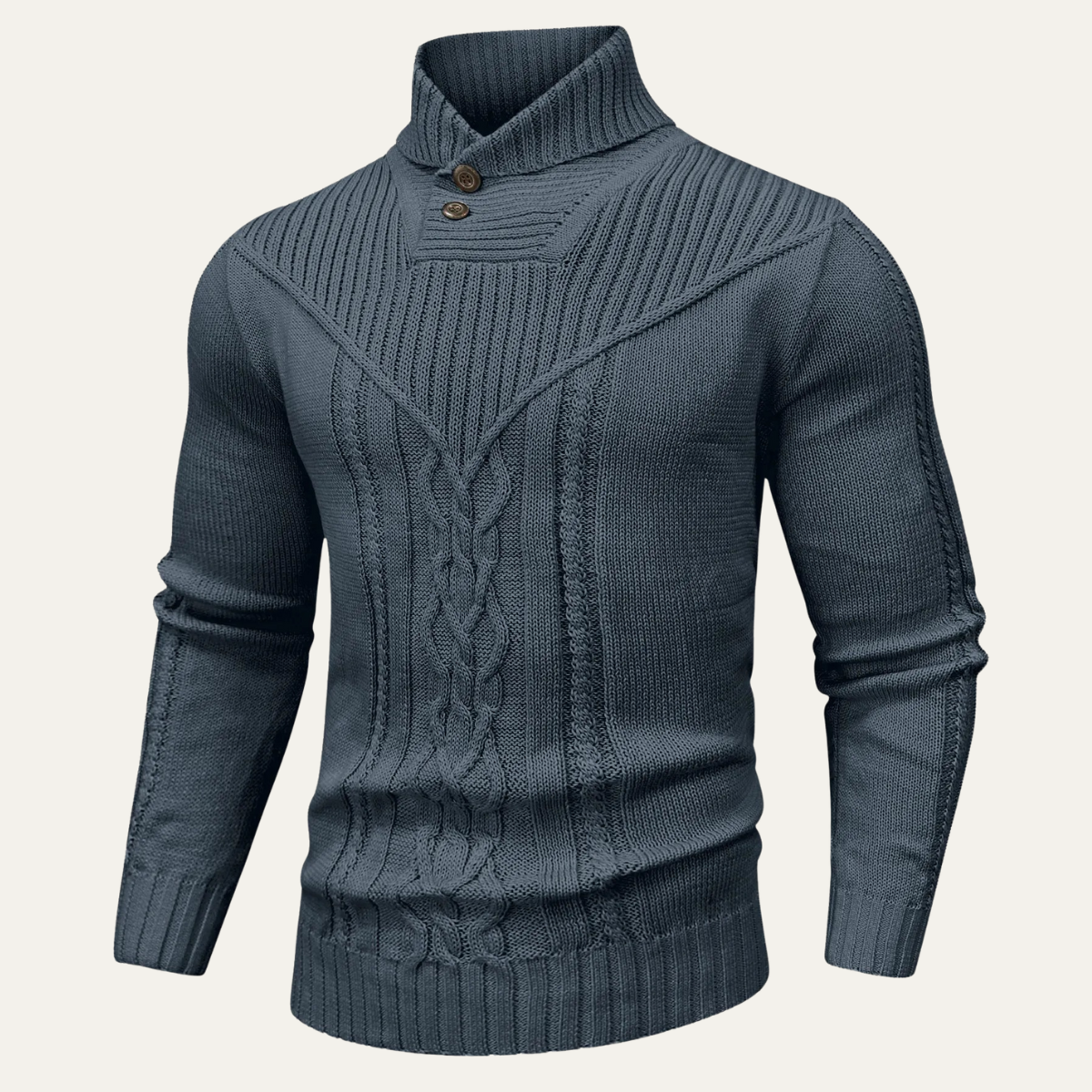 Pull en maille torsadée à col châle pour homme