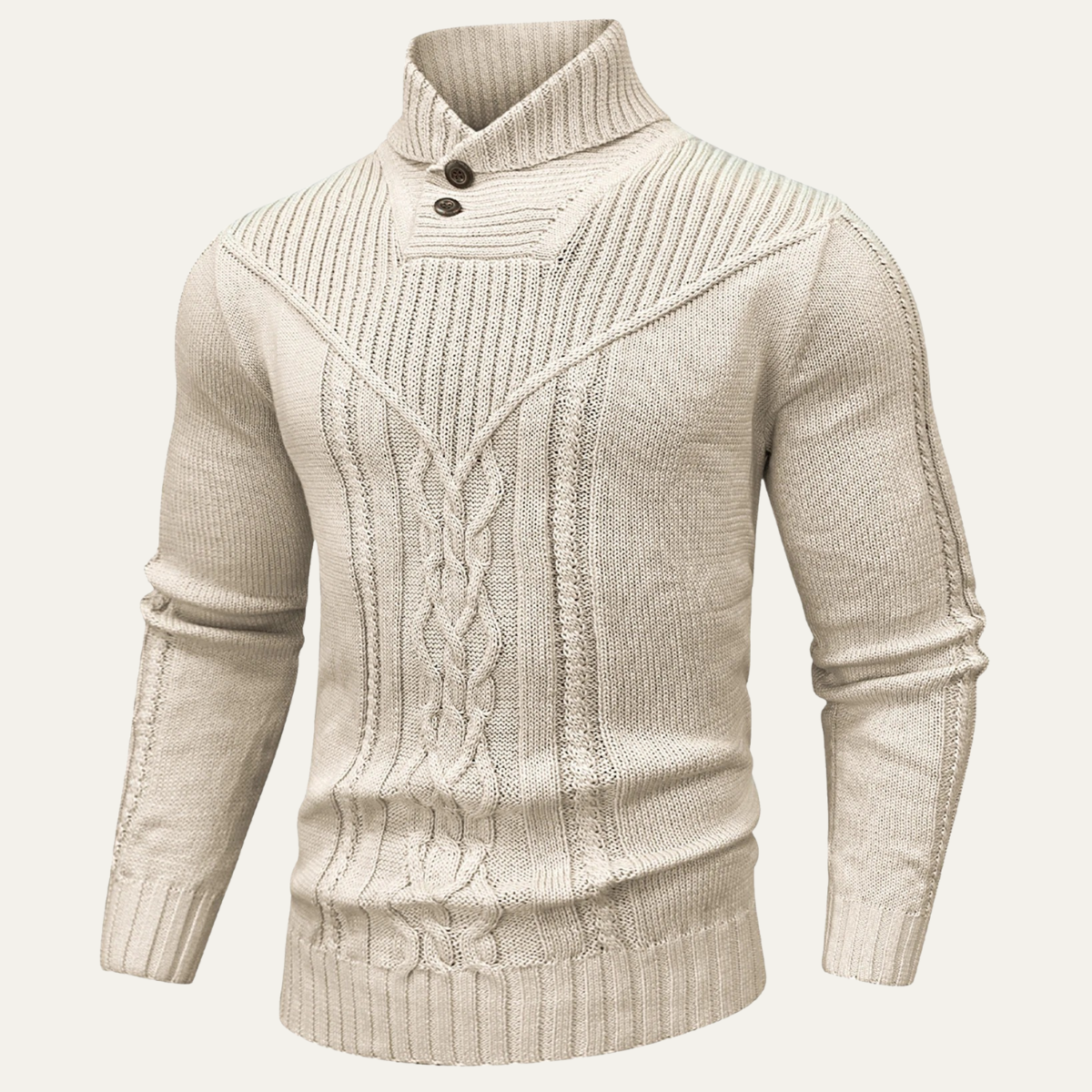 Pull en maille torsadée à col châle pour homme