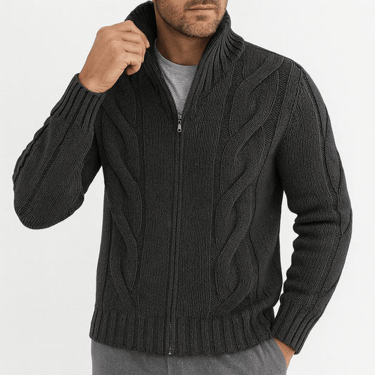 Pull en maille torsadée à col montant pour homme