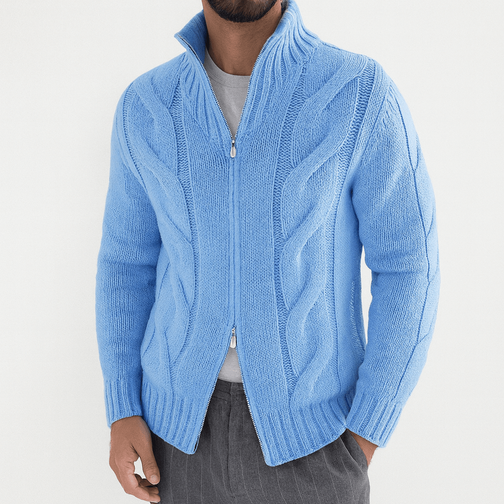 Pull en maille torsadée à col montant pour homme