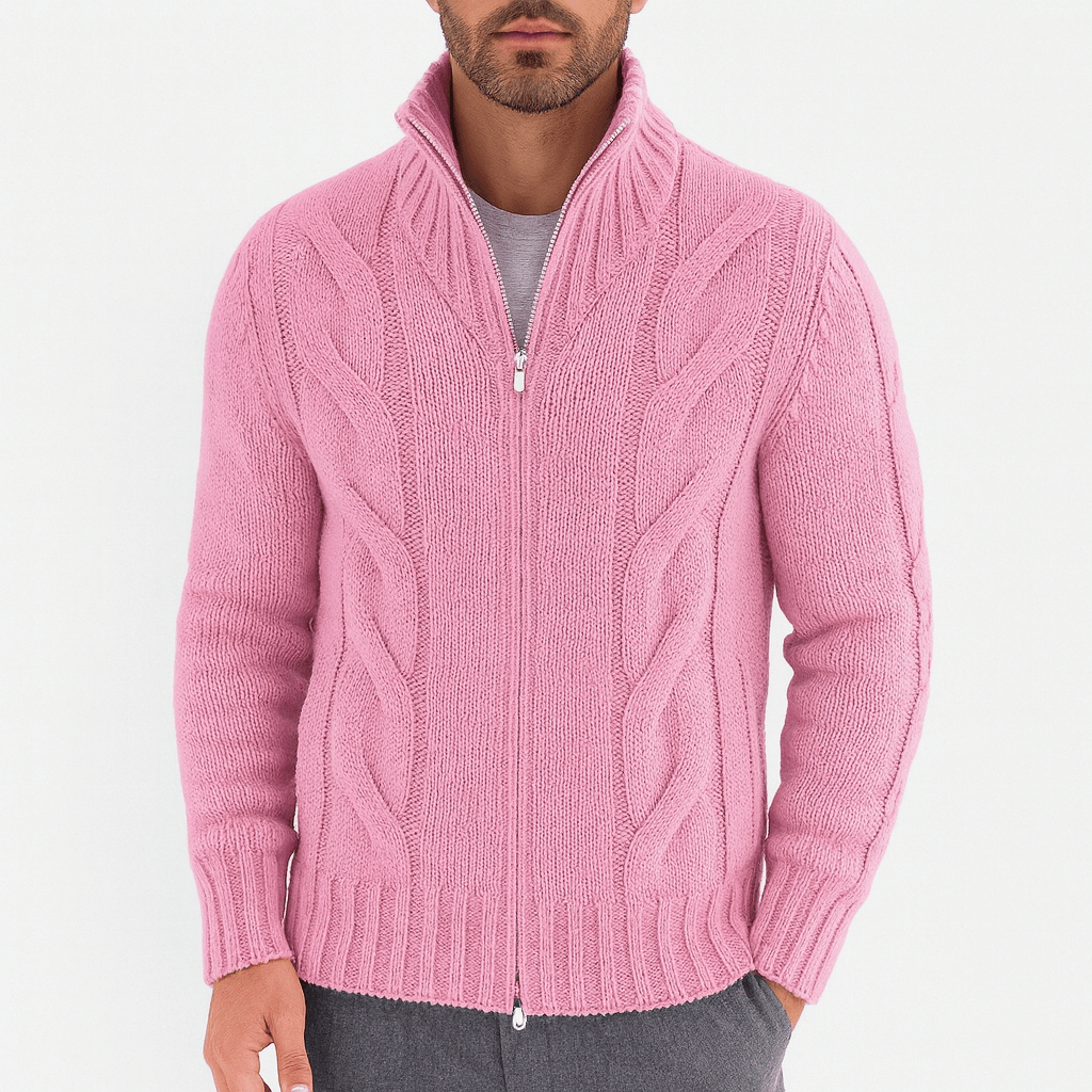 Pull en maille torsadée à col montant pour homme