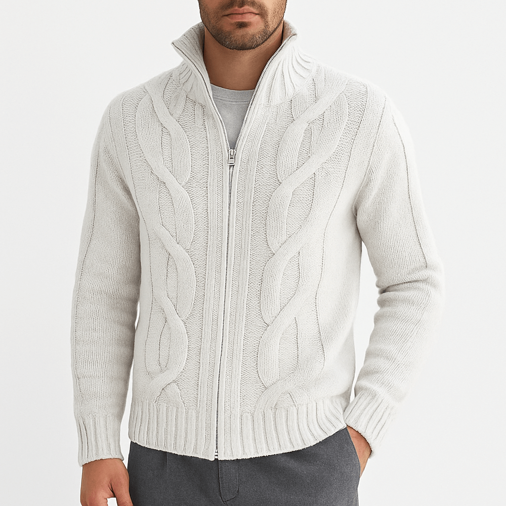 Pull en maille torsadée à col montant pour homme