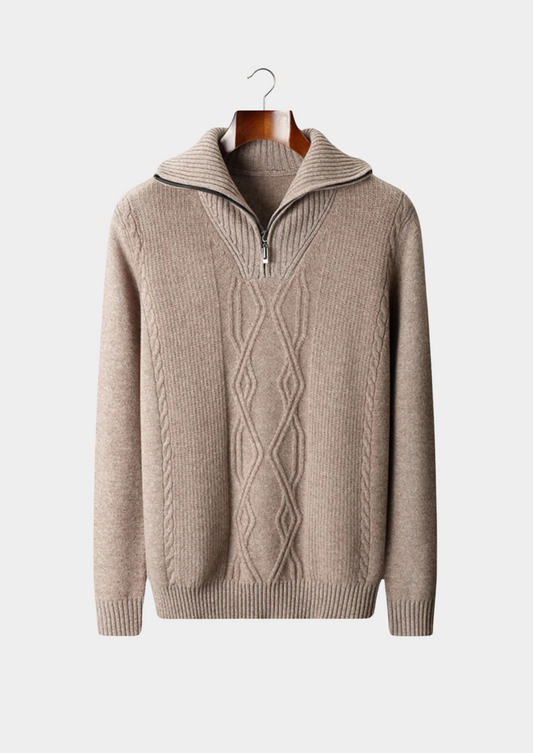 Pull en maille torsadée à col zippé pour homme