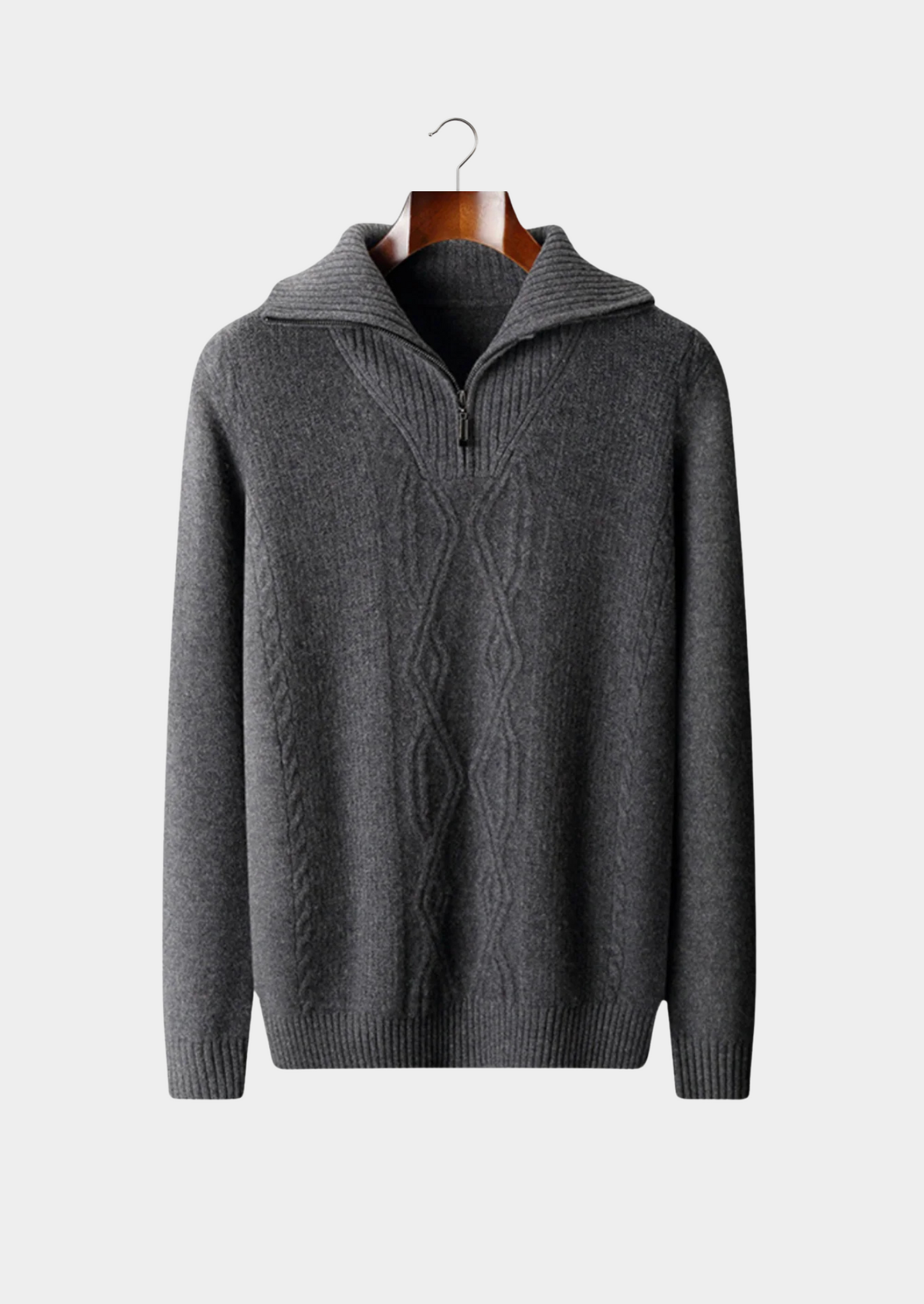 Pull en maille torsadée à col zippé pour homme