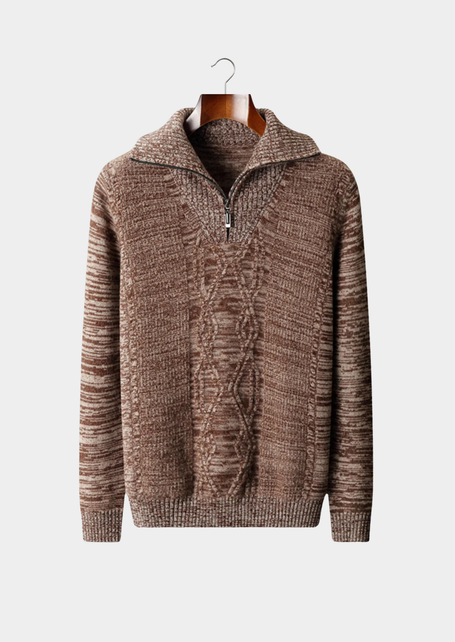 Pull en maille torsadée à col zippé pour homme