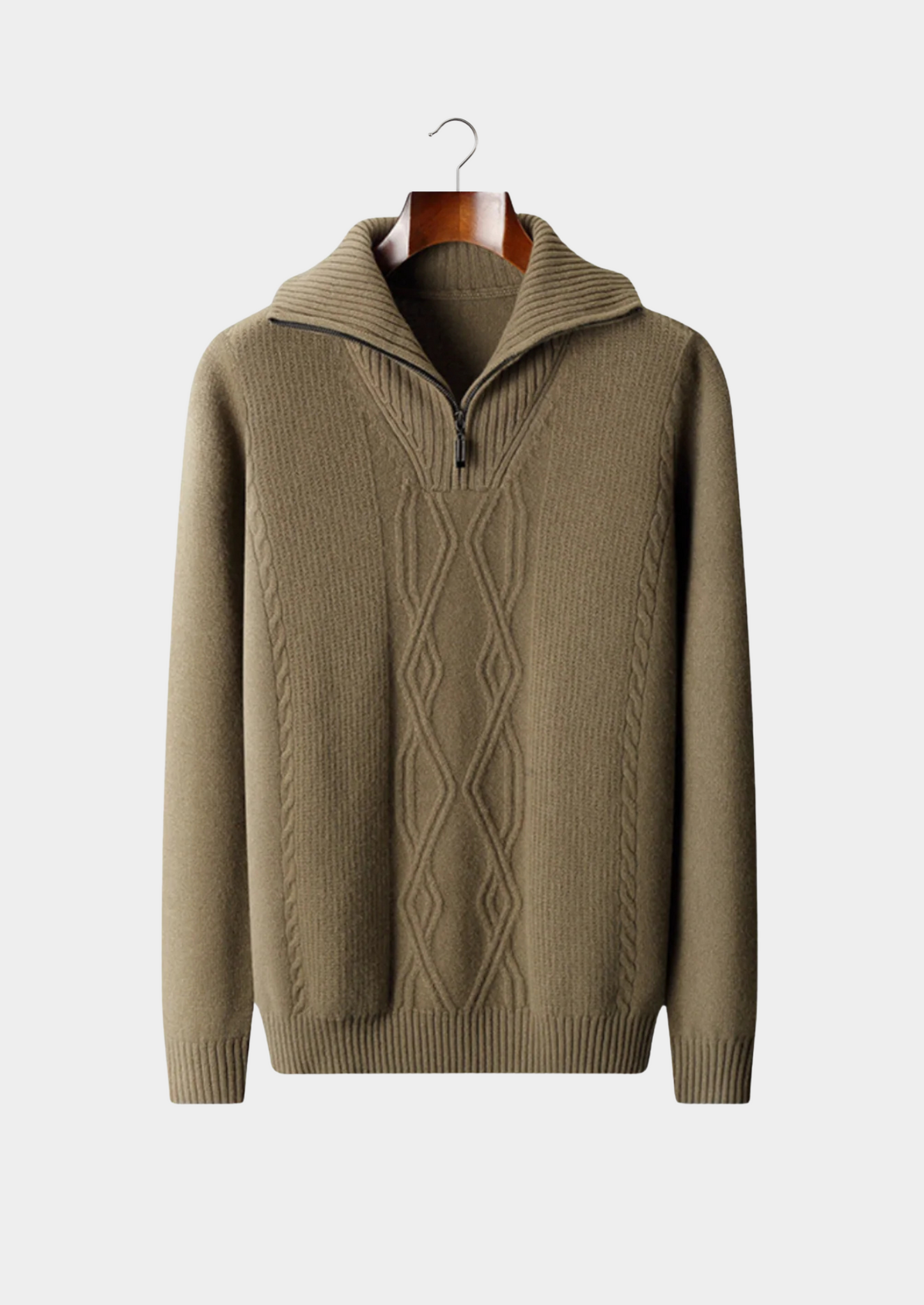 Pull en maille torsadée à col zippé pour homme