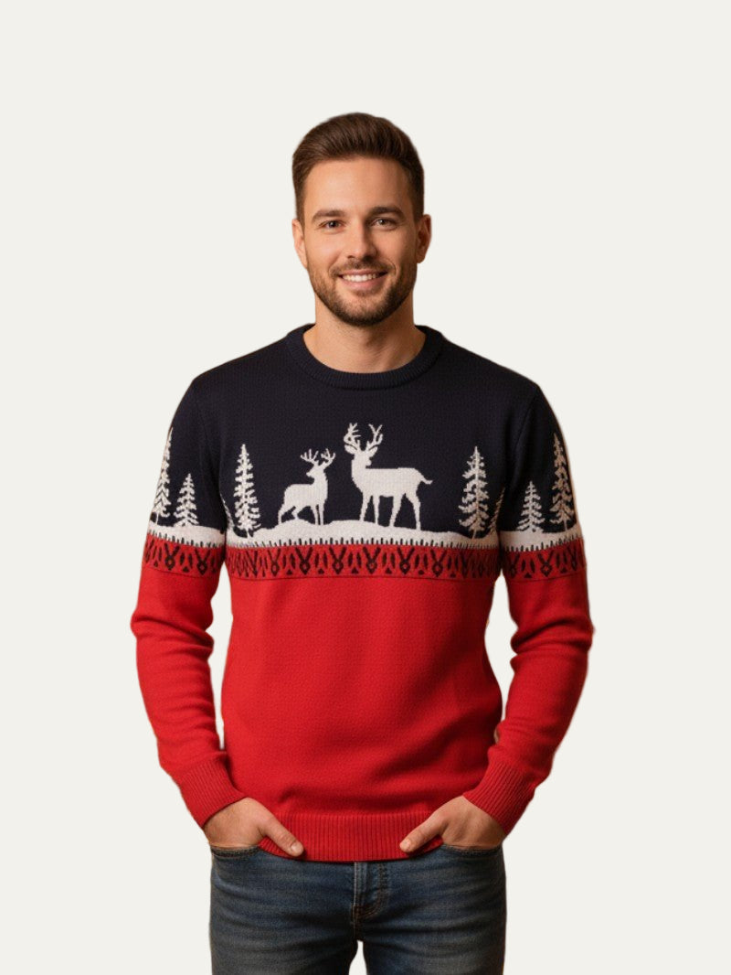 Pull homme Fair Isle à motifs de rennes et blocs de couleurs