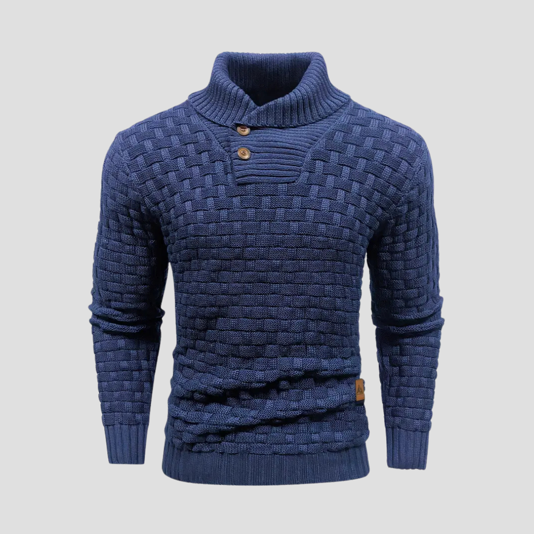 Pull homme à col châle en maille tressée