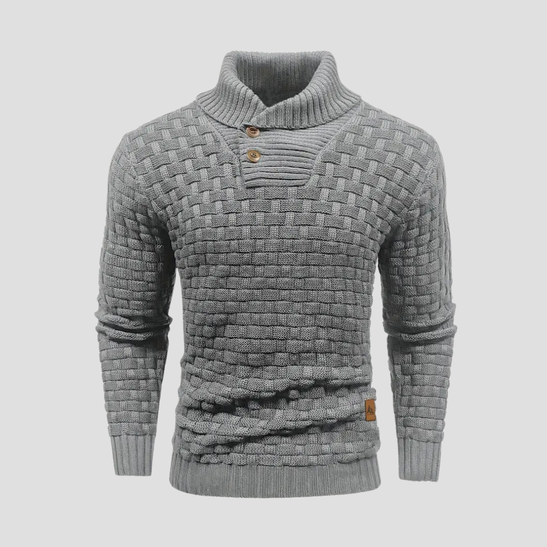 Pull homme à col châle en maille tressée