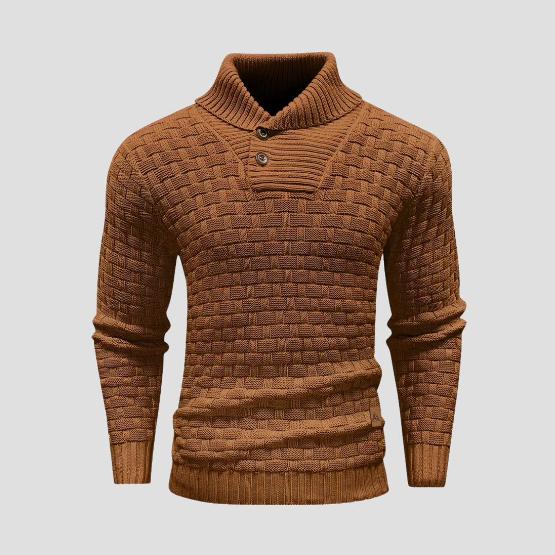 Pull homme à col châle en maille tressée