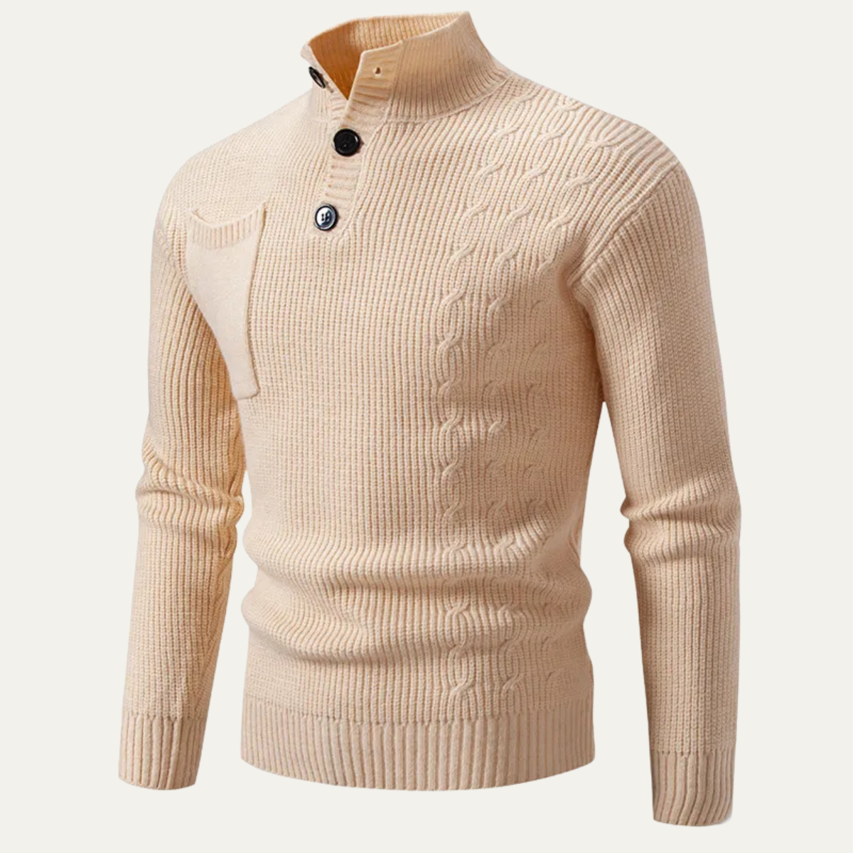 Pull homme à col montant côtelé et patte de boutonnage