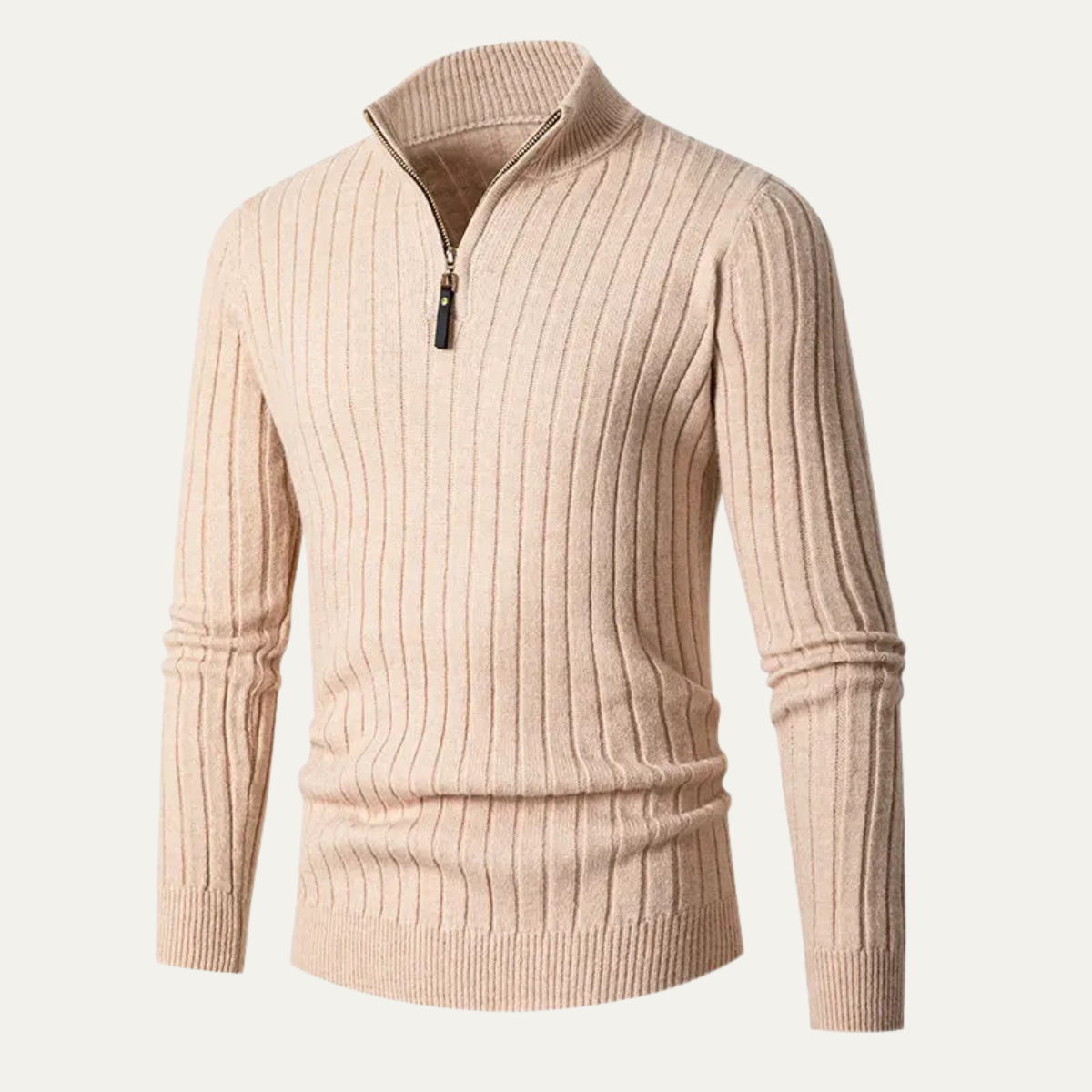 Pull homme à col montant zippé et coupe ajustée