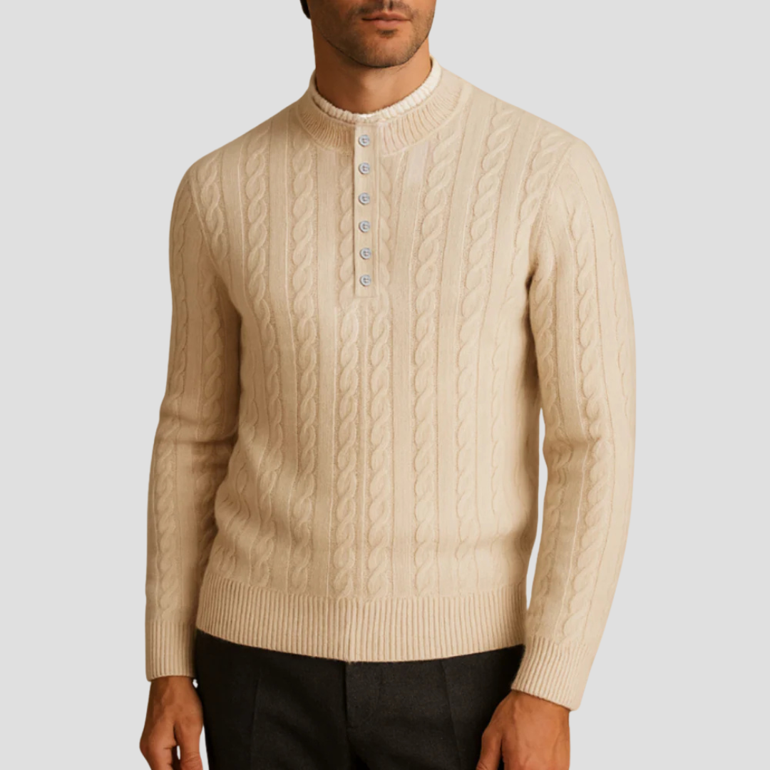 Pull homme texturé à col rond et boutons