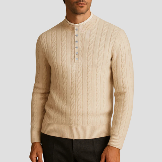 Pull homme texturé à col rond et boutons