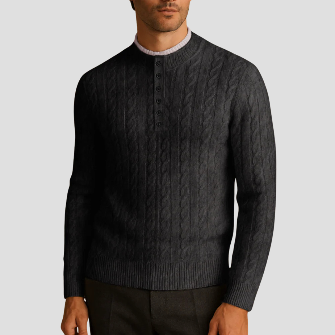 Pull homme texturé à col rond et boutons