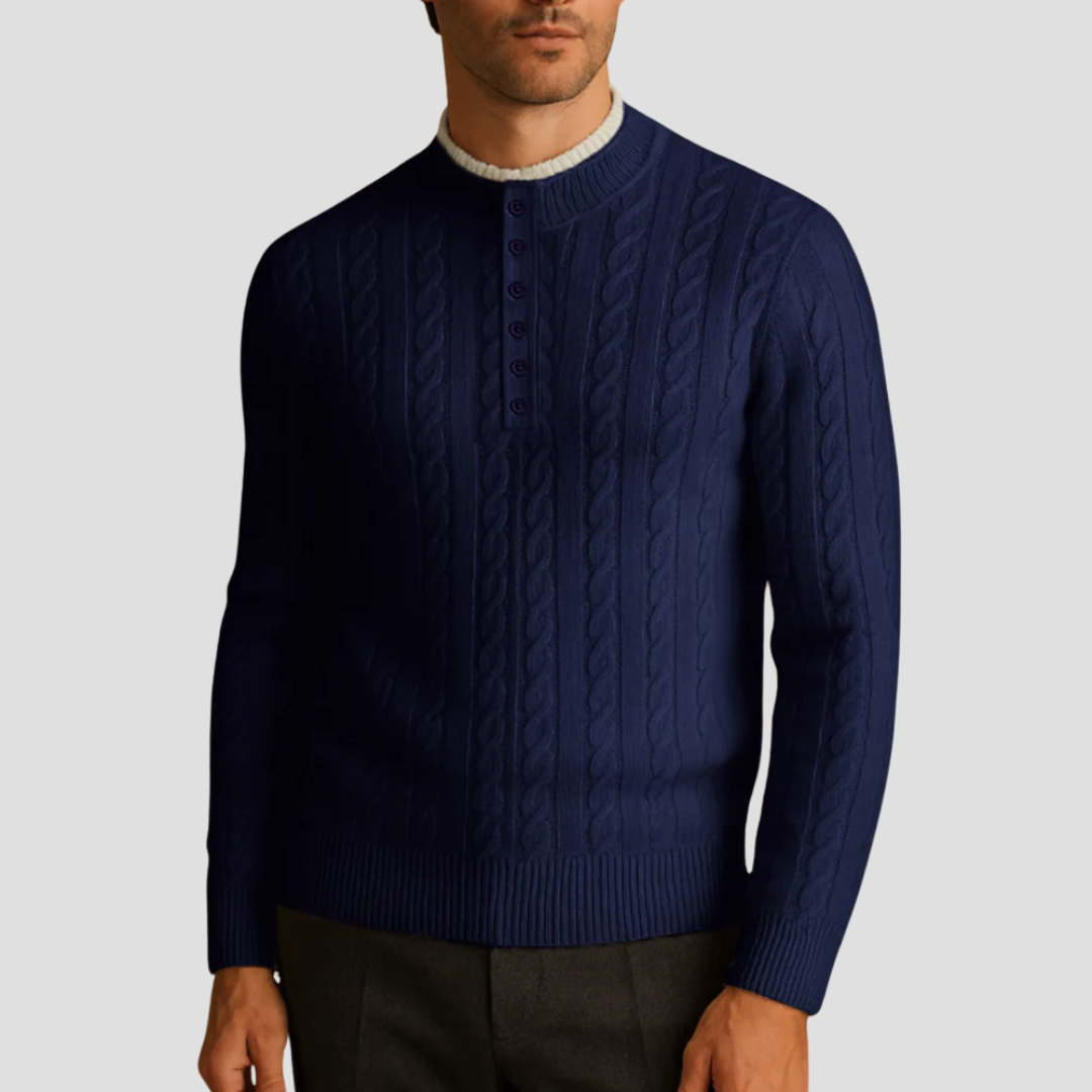 Pull homme texturé à col rond et boutons