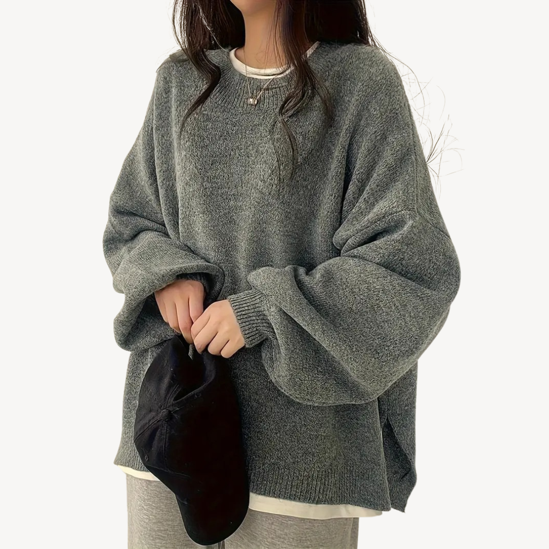 Pull oversize décontracté à col rond pour femme