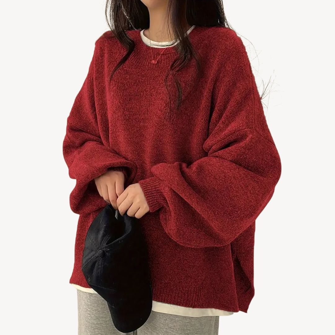 Pull oversize décontracté à col rond pour femme